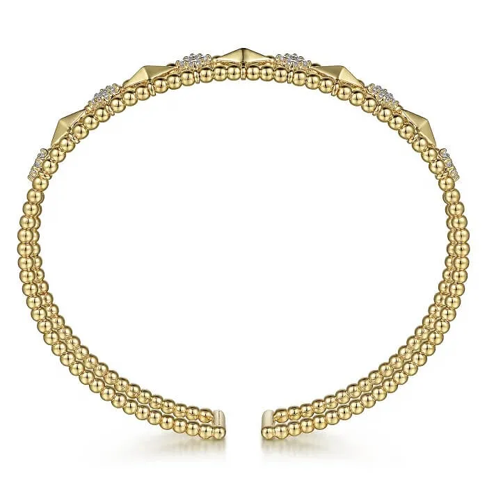 Gabriel & Co. 14K Yellow Gold Bujukan Diamond Cluster and Gold Pyramid Cuff Bangle BG4615-62Y45JJ