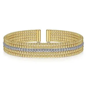 Gabriel Wide 14K White-Yellow Gold Bujukan Diamond Cuff Bangle BG4449-62M45JJ