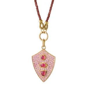 Garnet Fearless Shield Necklace with Pink Sapphires and Rhodolite