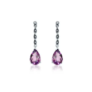 Gemstone Drop Marcasite Twist Earrings