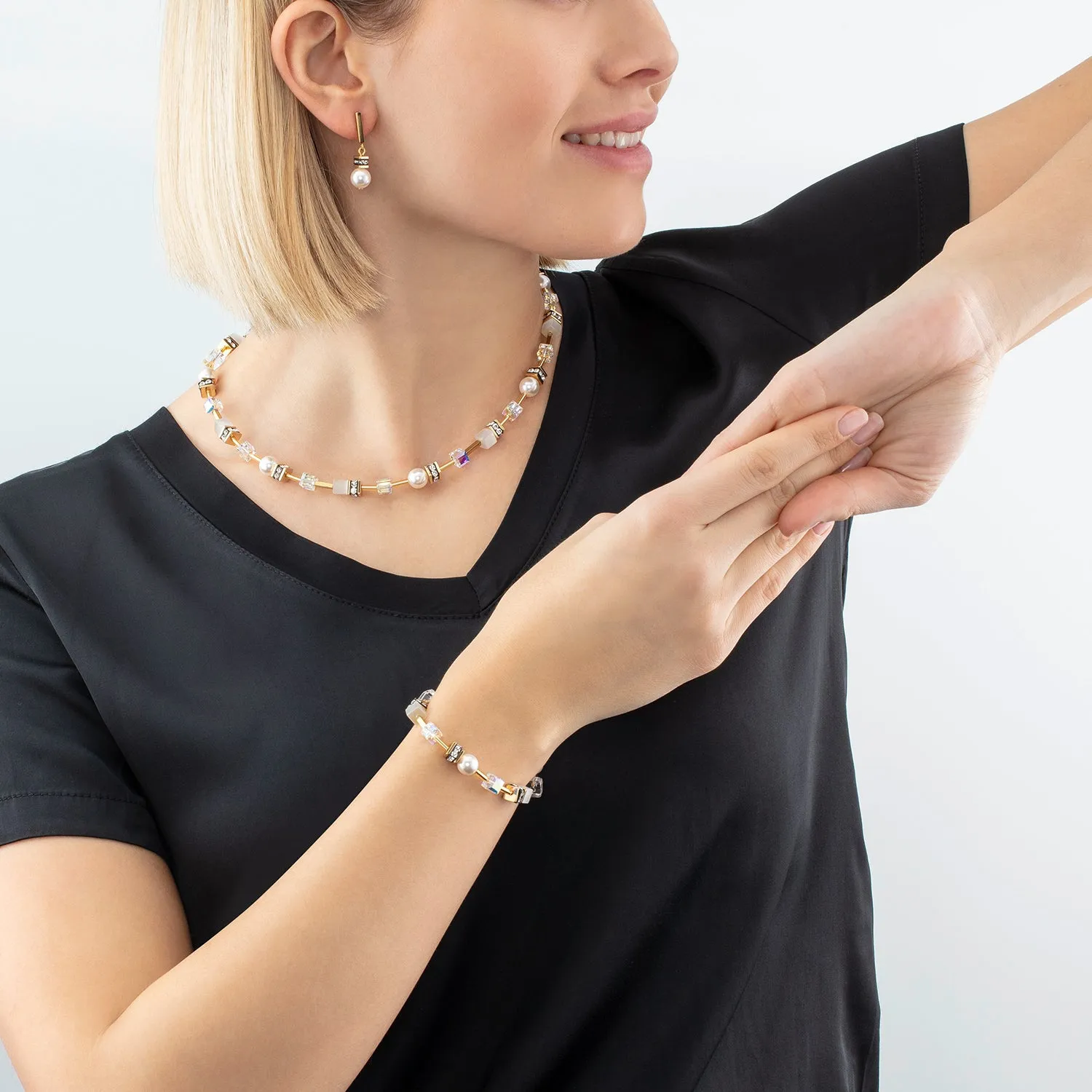 GeoCUBE? Iconic Pearl Mix bracelet gold-white