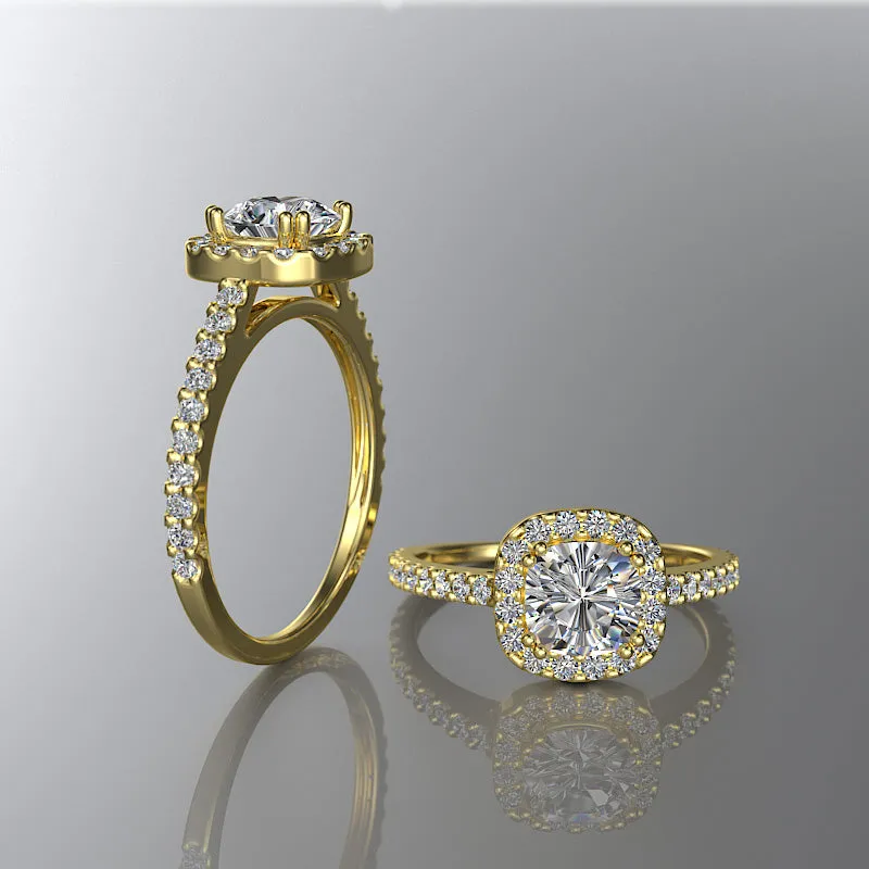 Gold Cushion Cut Halo Engagement Ring - 02DS05