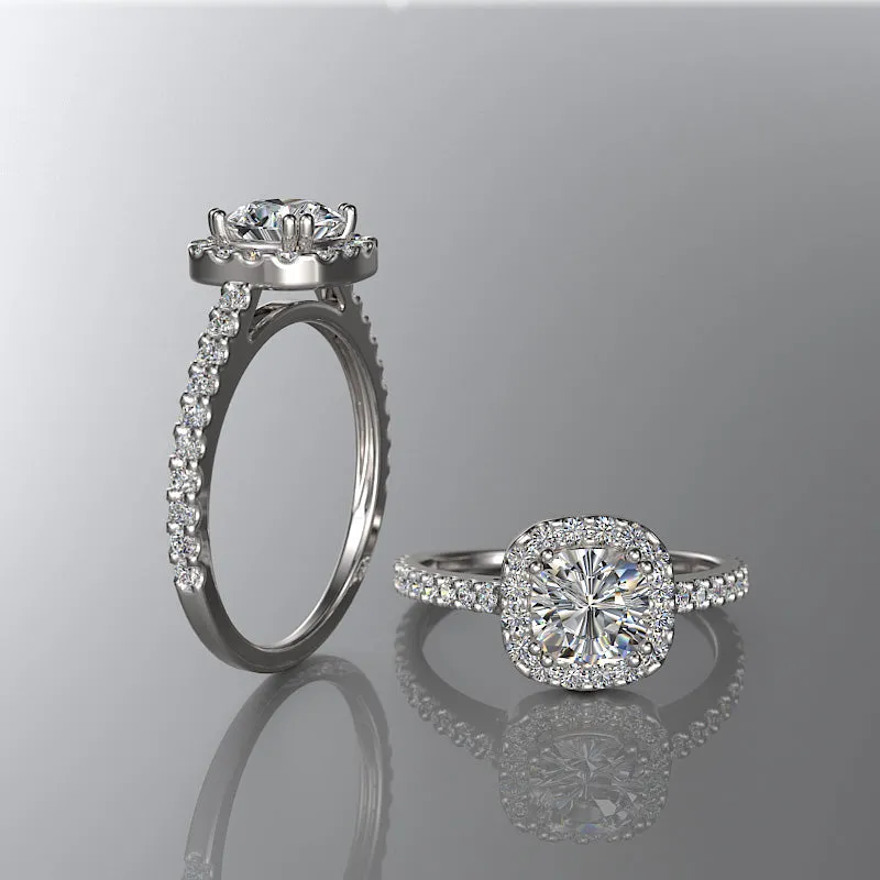 Gold Cushion Cut Halo Engagement Ring - 02DS05
