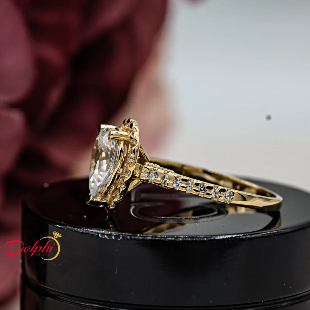 Gold Pave Halo and Shank 1.25 Carat Diamond Engagement Ring (Pear Centre) - 02US08