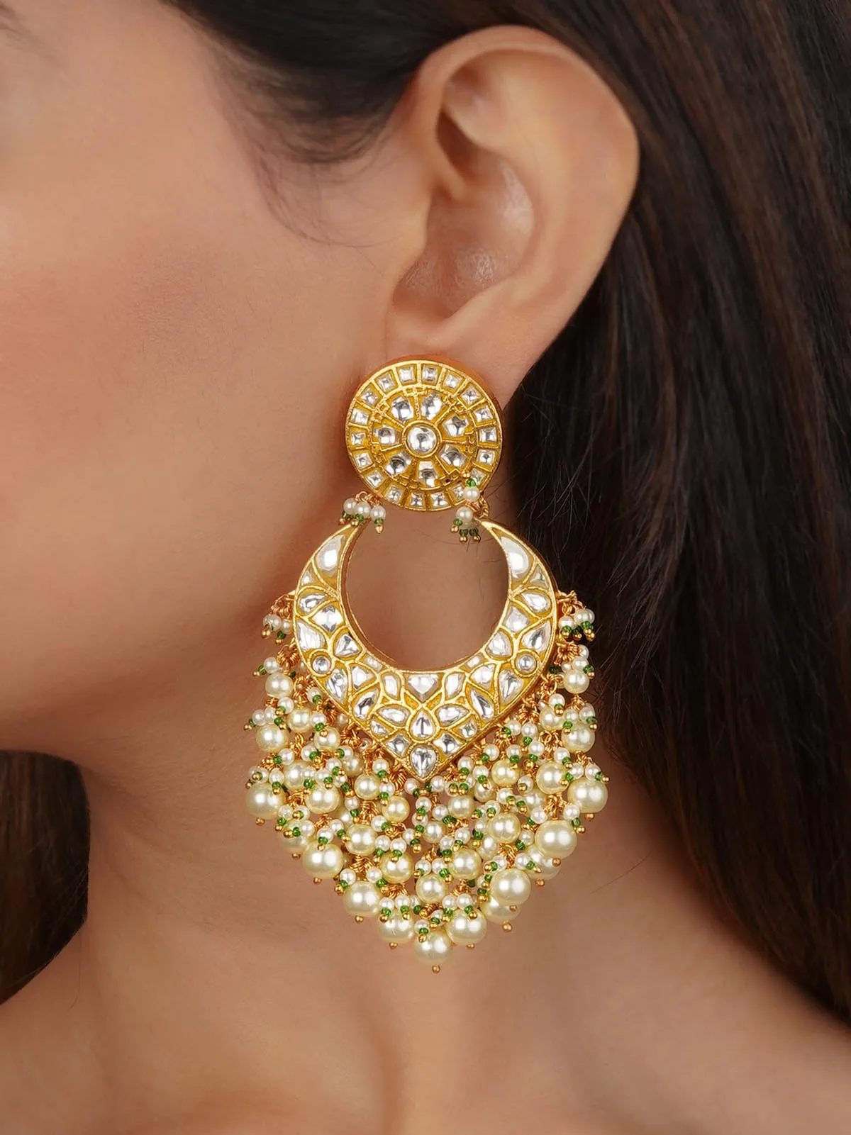Gold Plated Thappa Jadau Kundan Earrings - TJ-E69