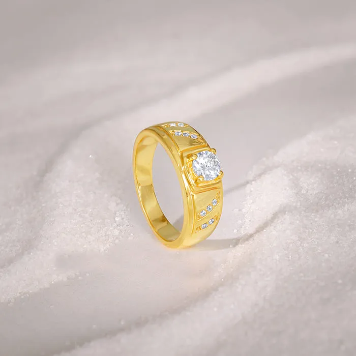 Golden Zircon Ornate Ring For Him