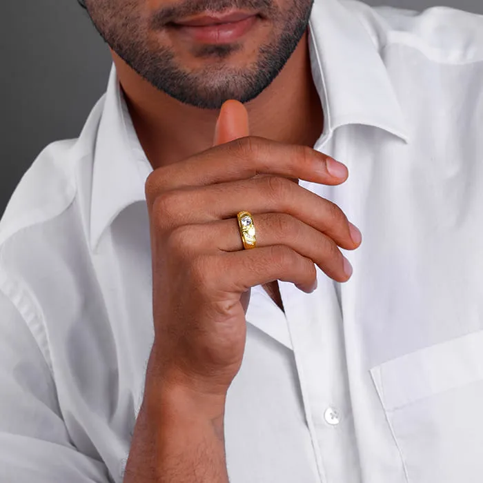 Golden Zircon Ornate Ring For Him
