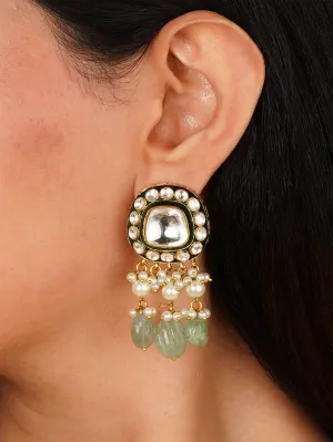 Green Color Gold Plated Faux Polki Earrings - PK-E112