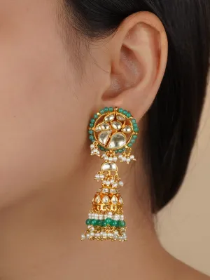 Green Color Gold Plated Jadau Kundan Earrings - ME1021Y