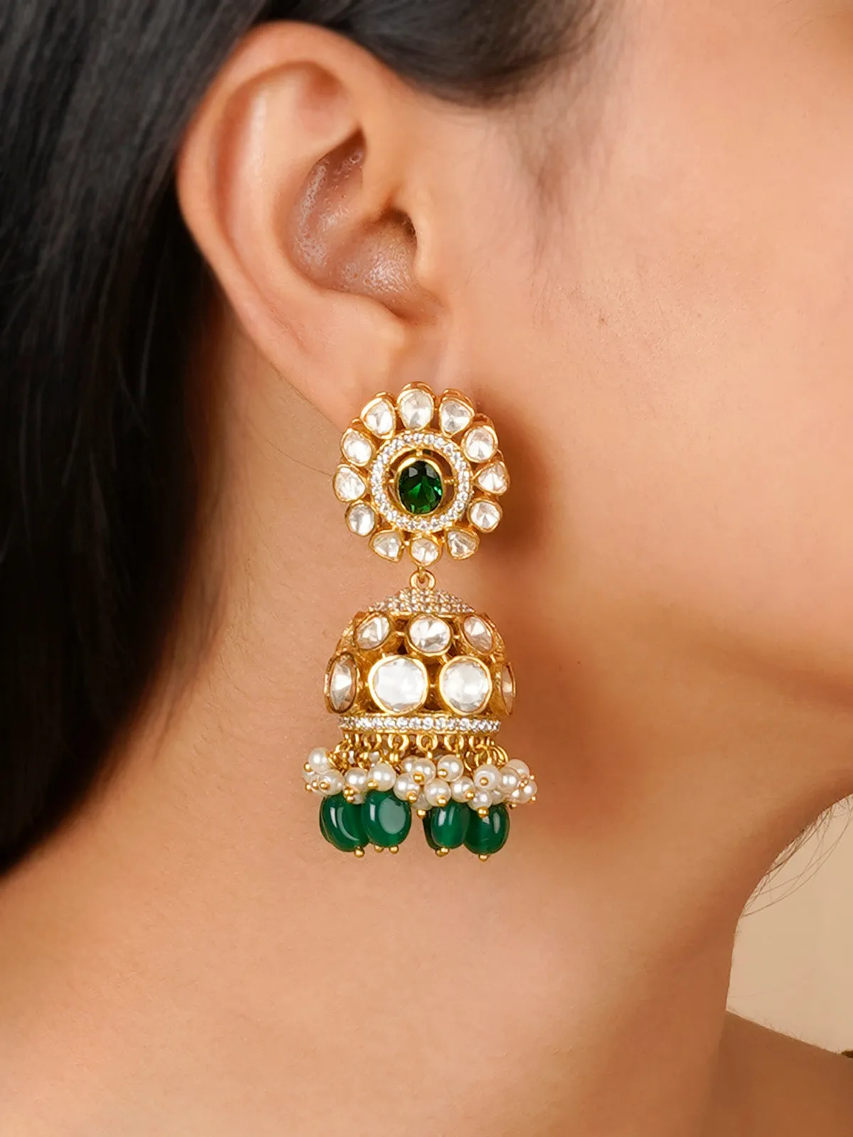 Green Color Gold Plated Moissanite Earrings - MO-EAR25GR