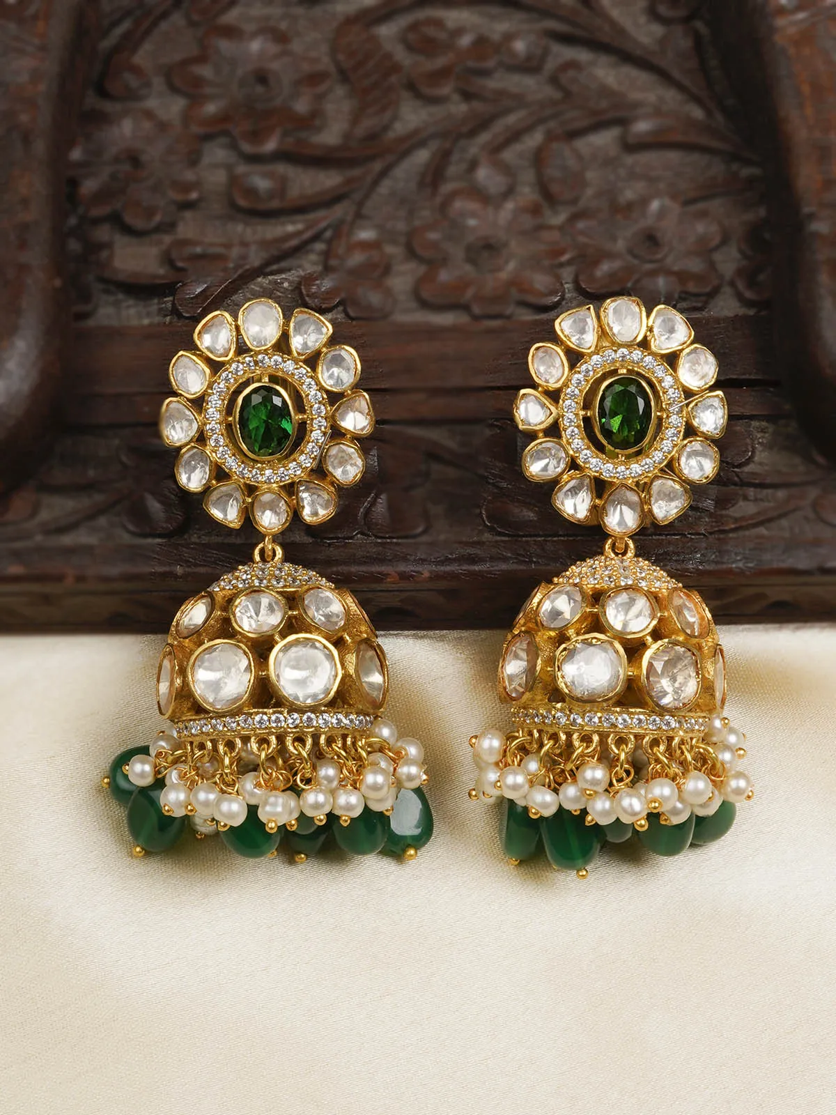 Green Color Gold Plated Moissanite Earrings - MO-EAR25GR