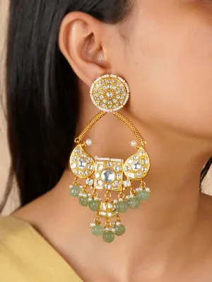 Green Color Gold Plated Thappa Jadau Kundan Earrings - TJ-E94