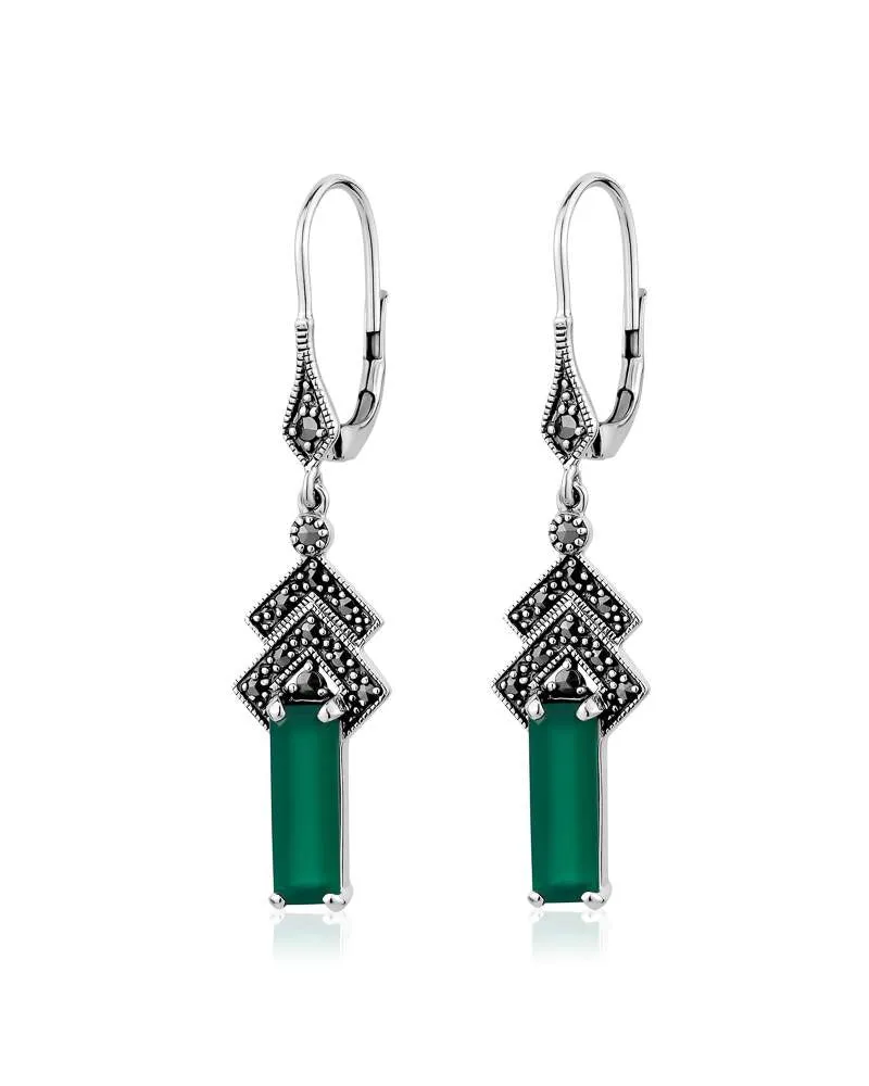 Green Onyx and Marcasite Earrings
