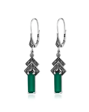 Green Onyx and Marcasite Earrings