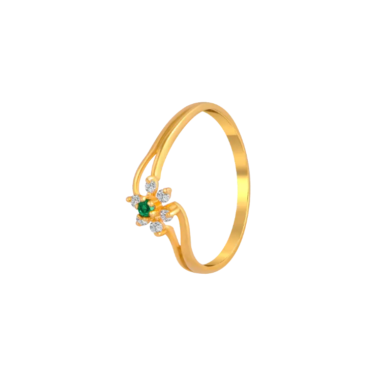 Green Stone Studded Fancy Gold Ring Design