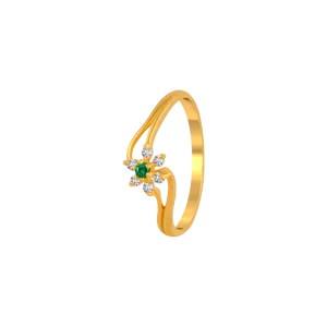 Green Stone Studded Fancy Gold Ring Design