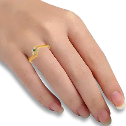 Green Stone Studded Fancy Gold Ring Design
