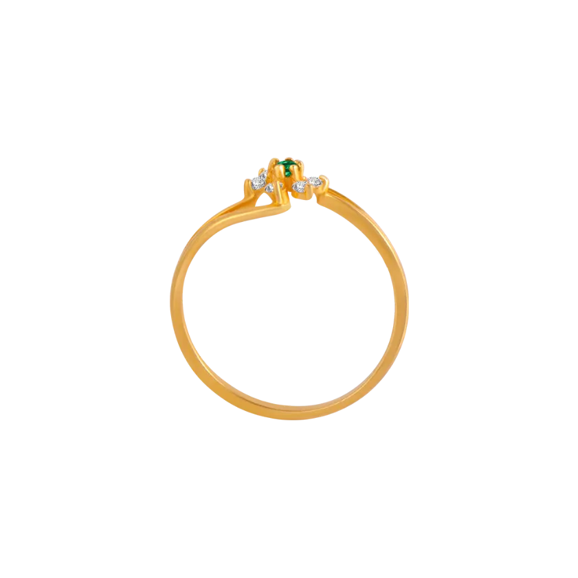 Green Stone Studded Fancy Gold Ring Design