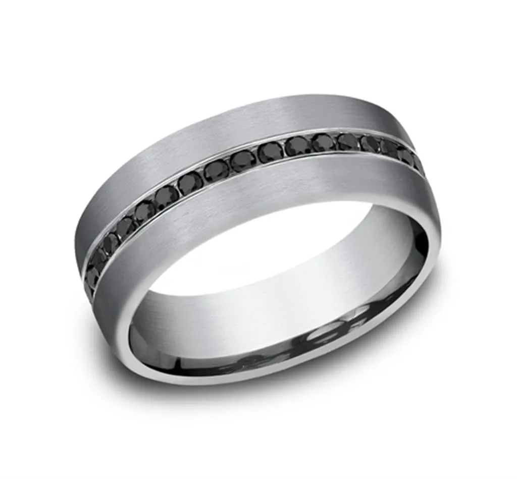 Grey Tantalum ??The Edison?? 7.5mm Black Diamond Channel Set Wedding Band