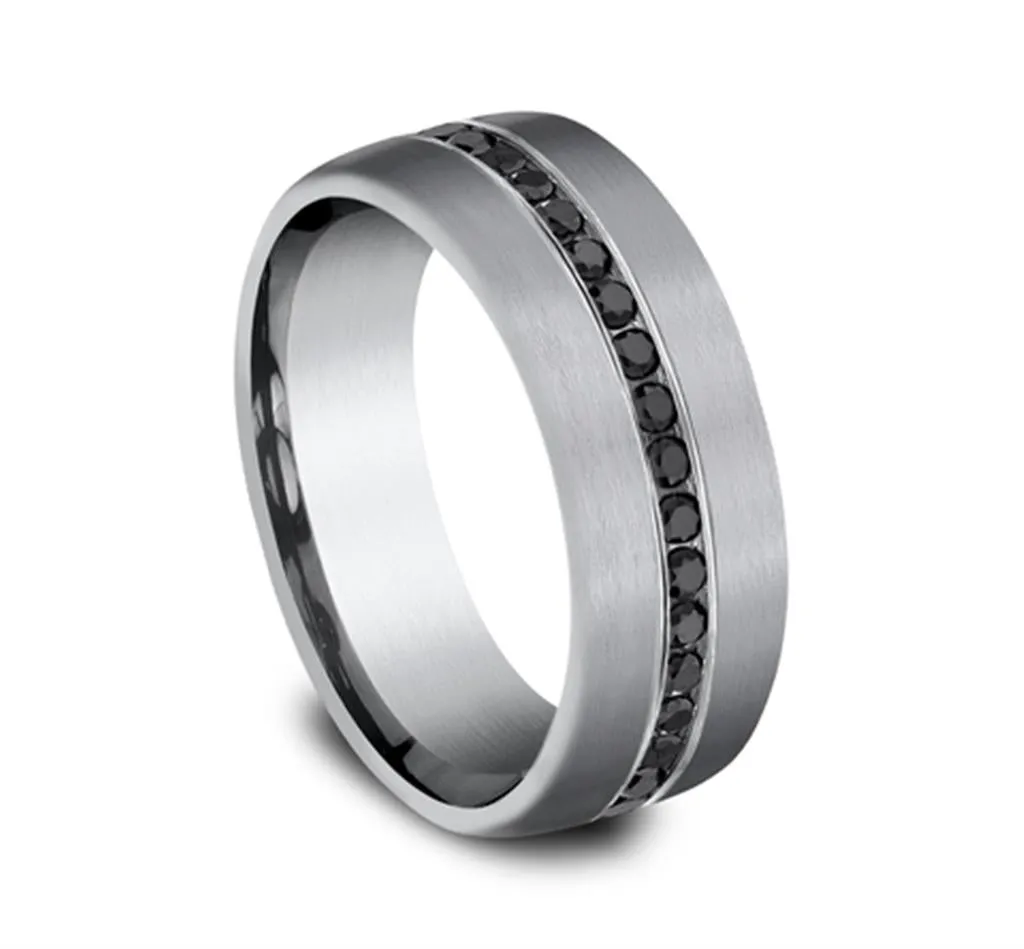 Grey Tantalum ??The Edison?? 7.5mm Black Diamond Channel Set Wedding Band