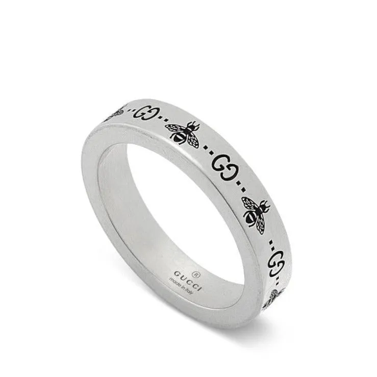 Gucci GG Sterling Silver Engraved Bee Ring D