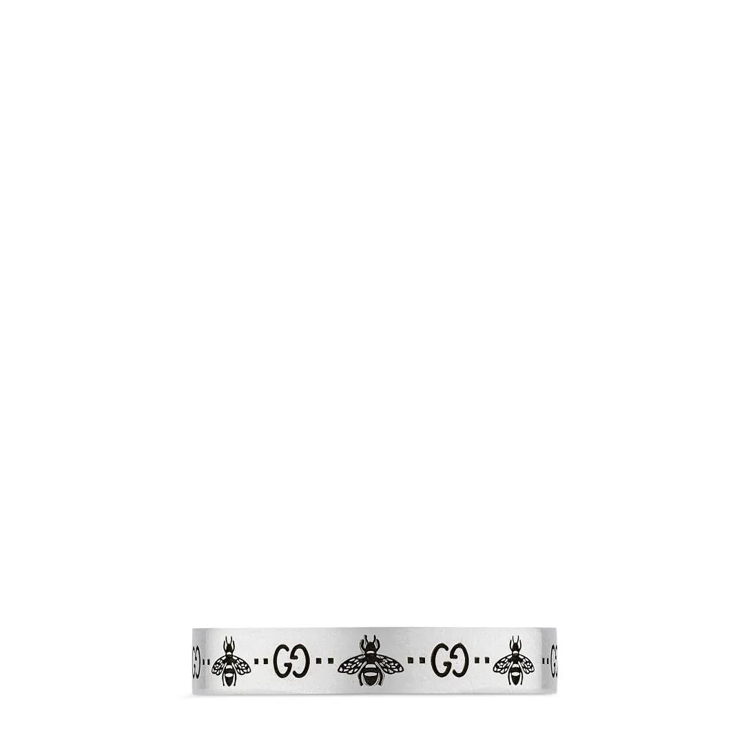 Gucci GG Sterling Silver Engraved Bee Ring D