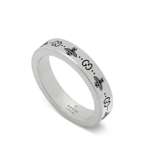 Gucci GG Sterling Silver Engraved Bee Ring D