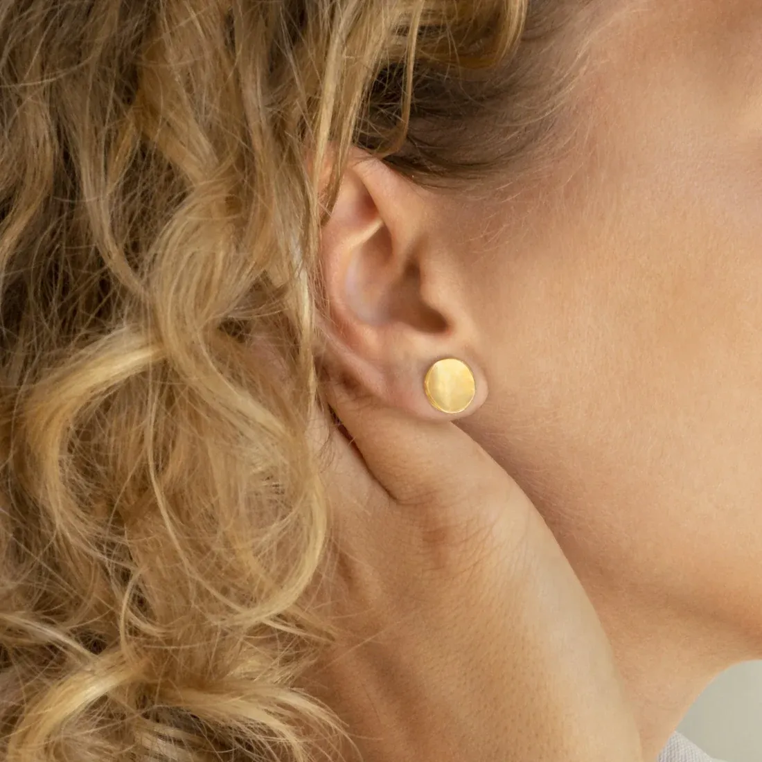 Hammered Concave Gold Disc Earrings