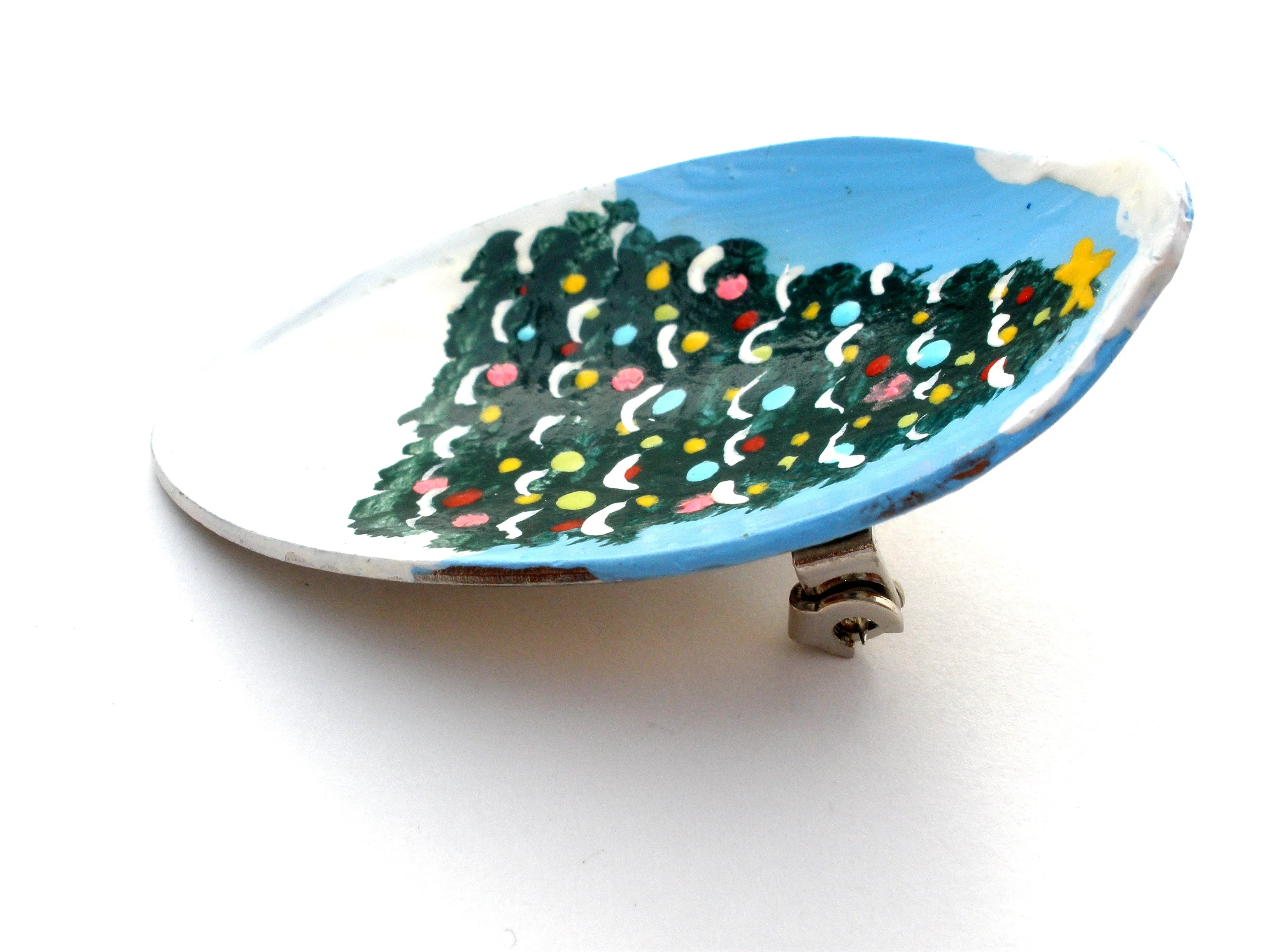 Hand Painted Christmas Tree Spoon Brooch