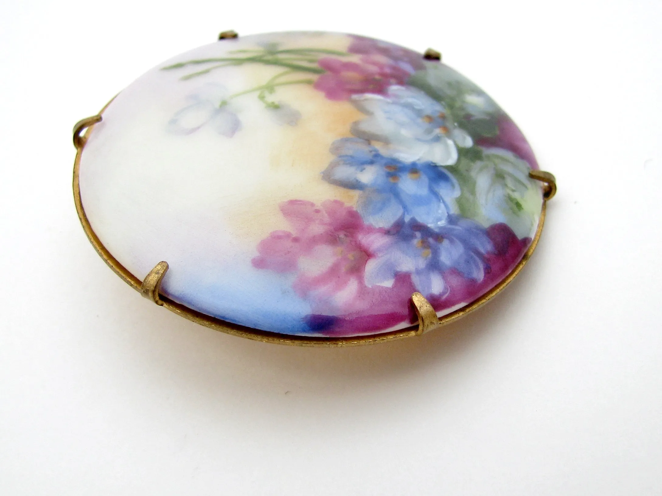 Hand Painted Porcelain Flower Brooch Vintage