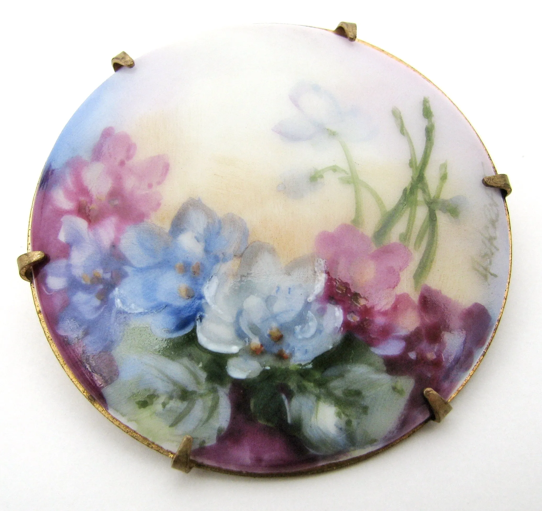 Hand Painted Porcelain Flower Brooch Vintage
