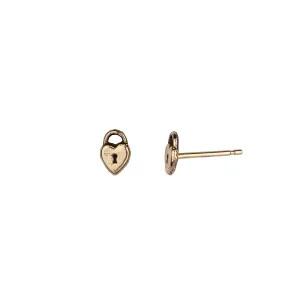 Heart Lock 14K Gold Symbol Stud