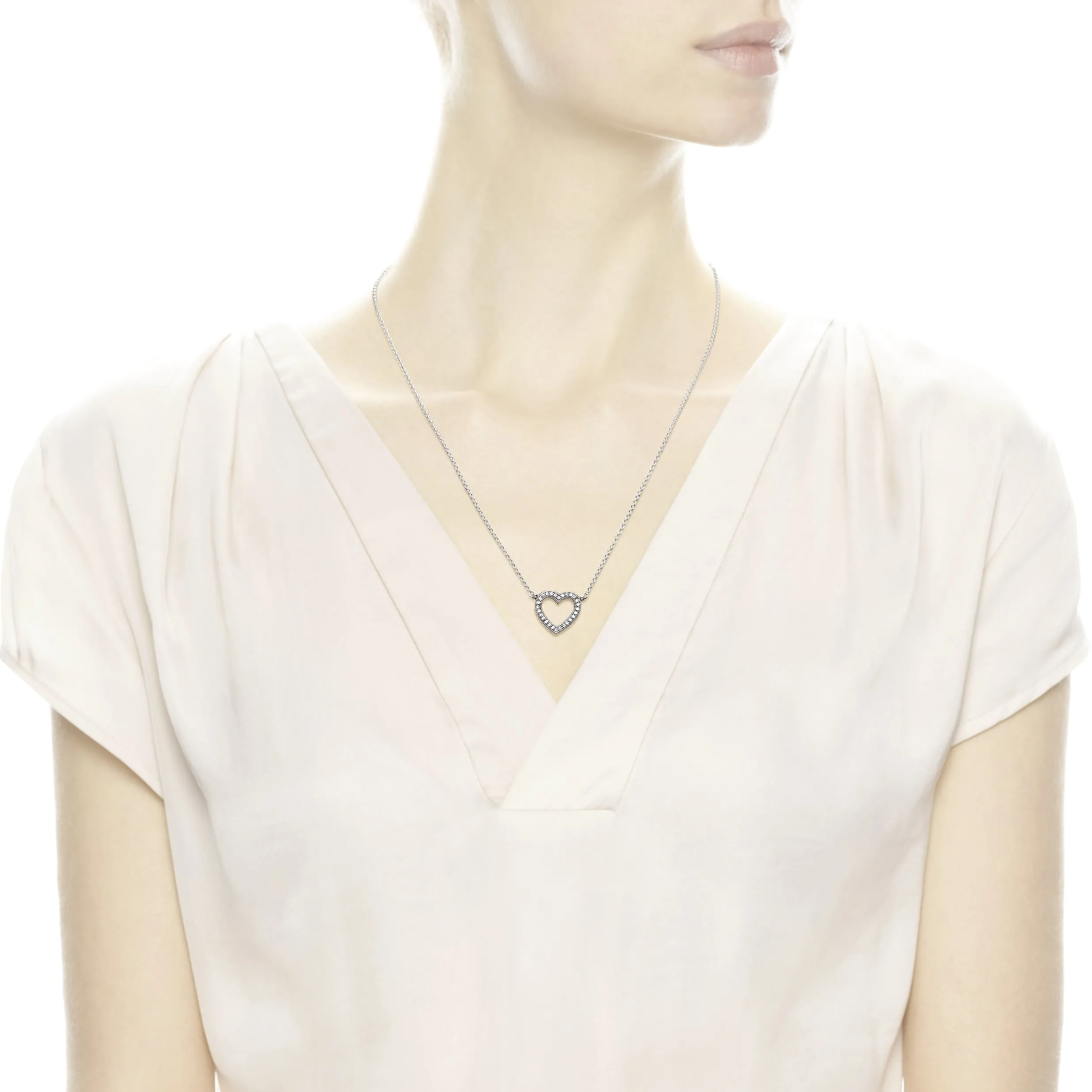 Heart silver necklace with clear cubic zirconia