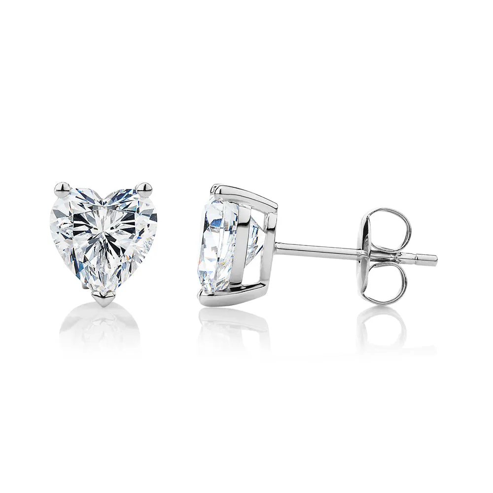 Heart stud earrings with 2.26 carats* of diamond simulants in 10 carat white gold