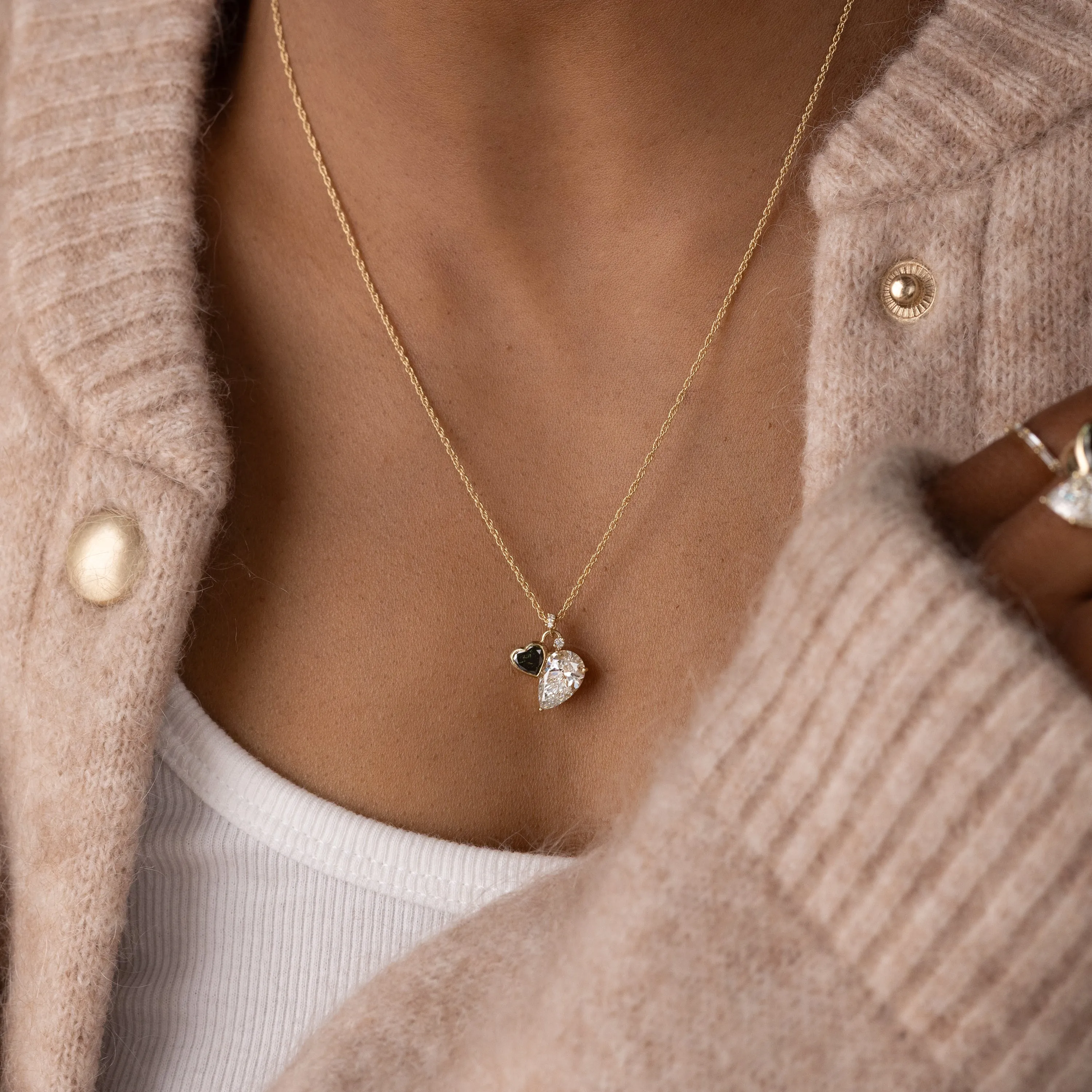 Heart to Heart Necklace, Blue-Green Diamond - In Stock