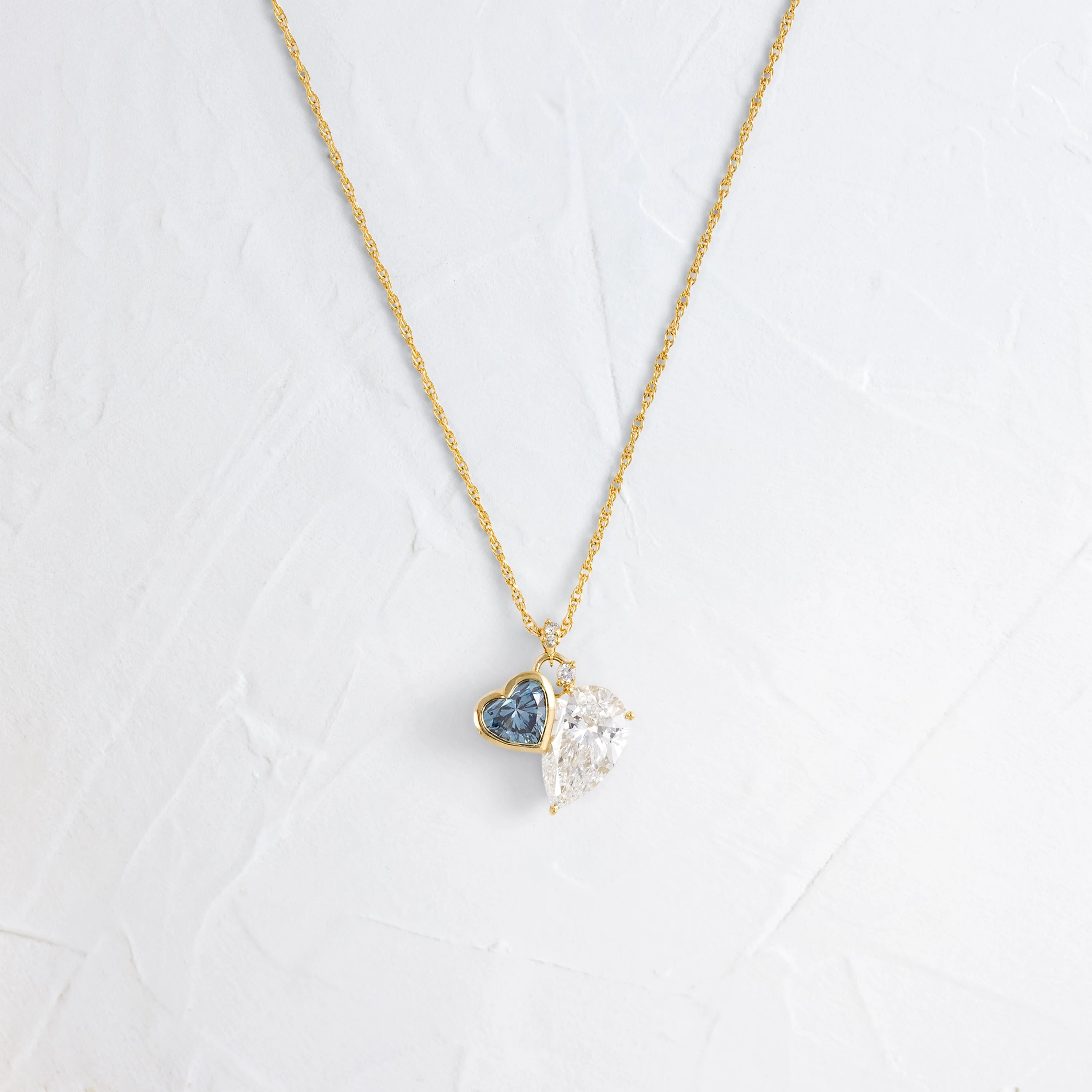Heart to Heart Necklace, Blue-Green Diamond - In Stock