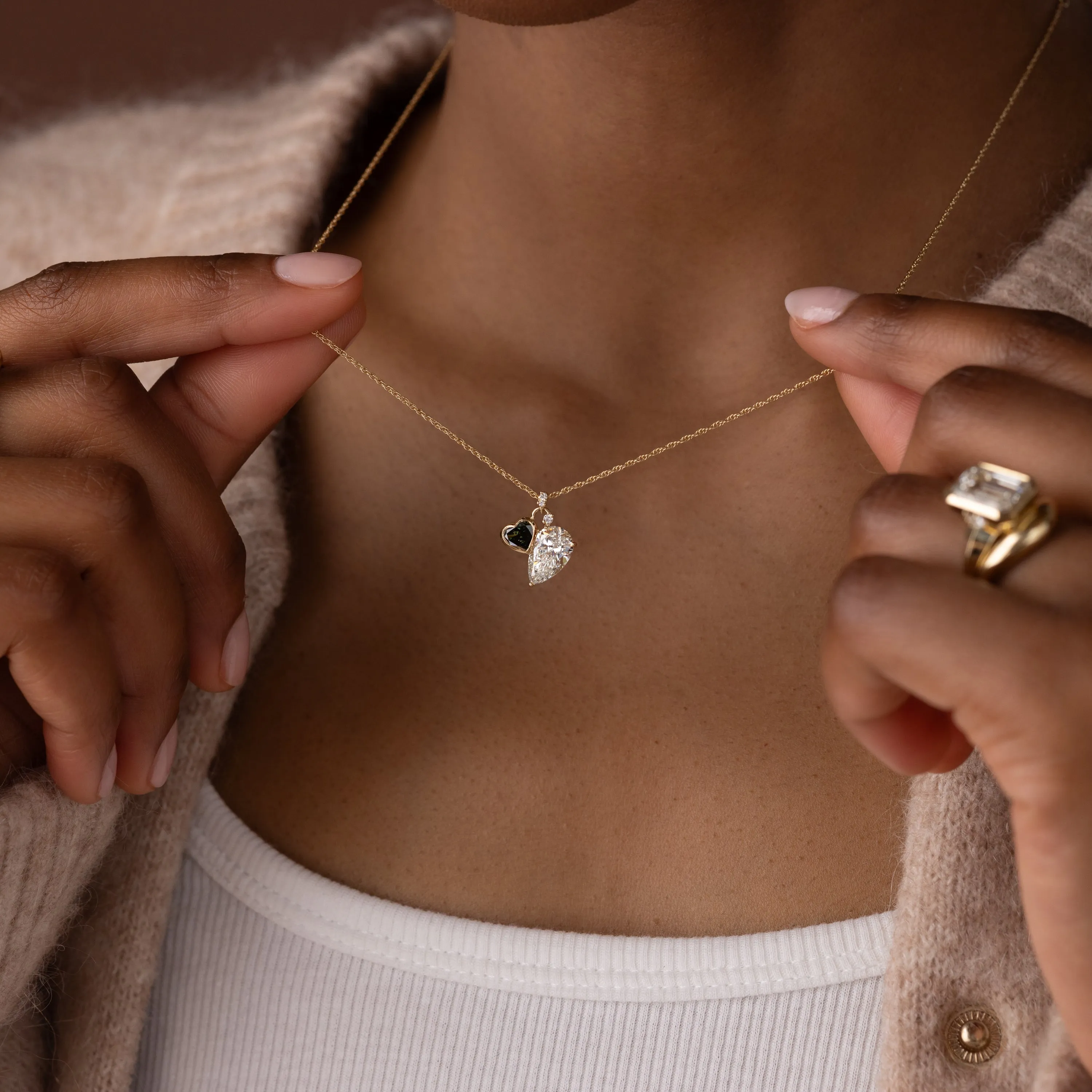 Heart to Heart Necklace, Blue-Green Diamond - In Stock