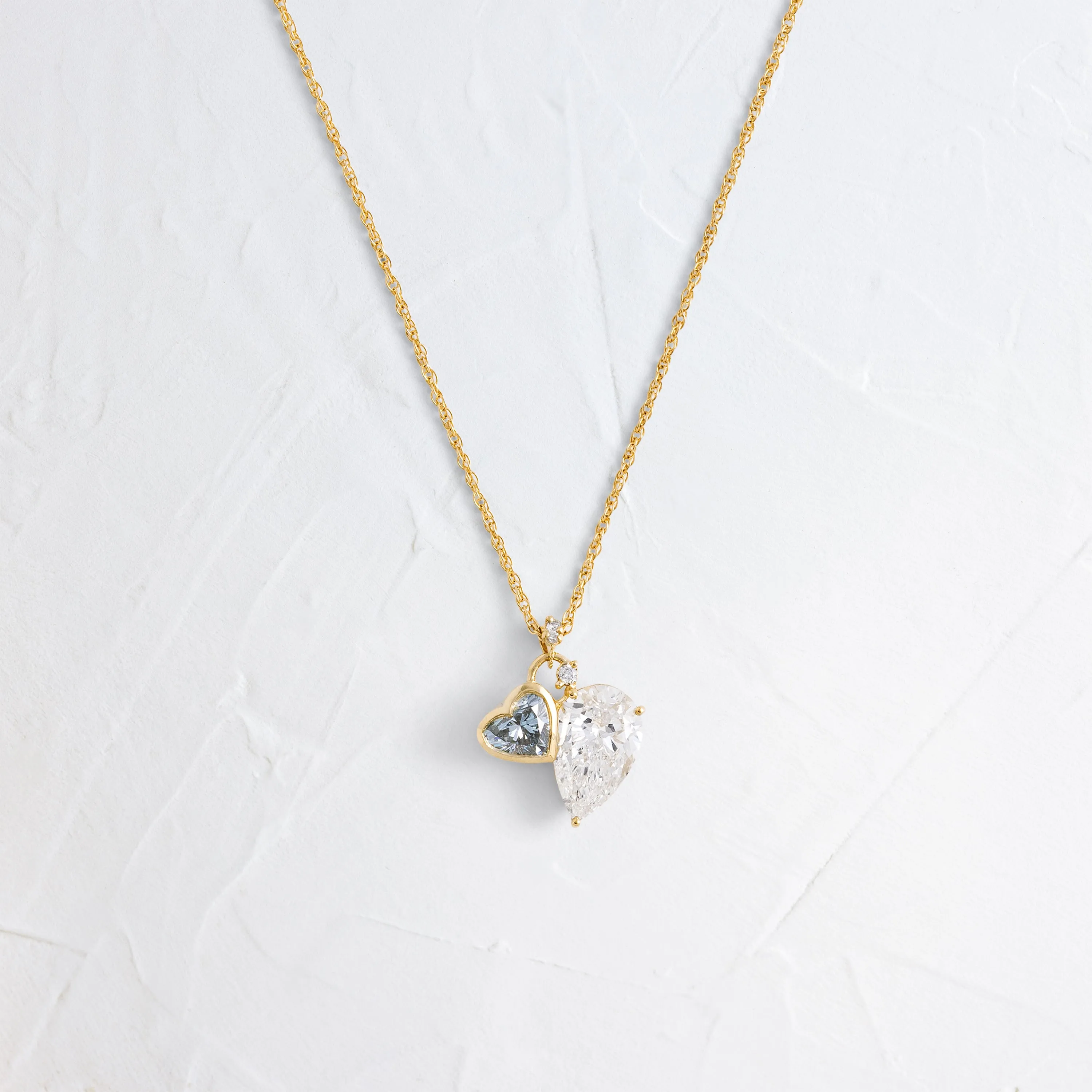 Heart to Heart Necklace, Blue-Green Diamond - In Stock
