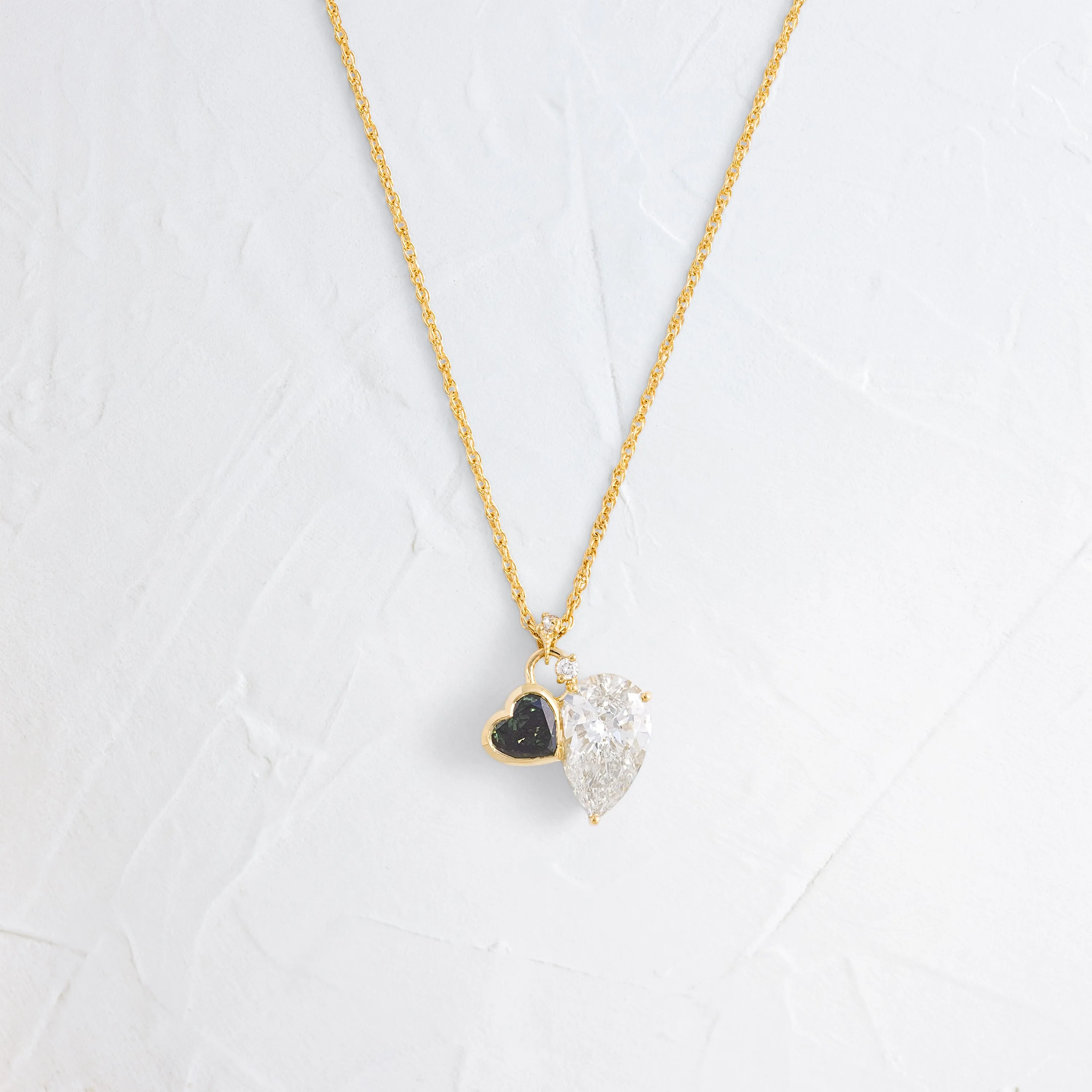 Heart to Heart Necklace, Blue-Green Diamond - In Stock