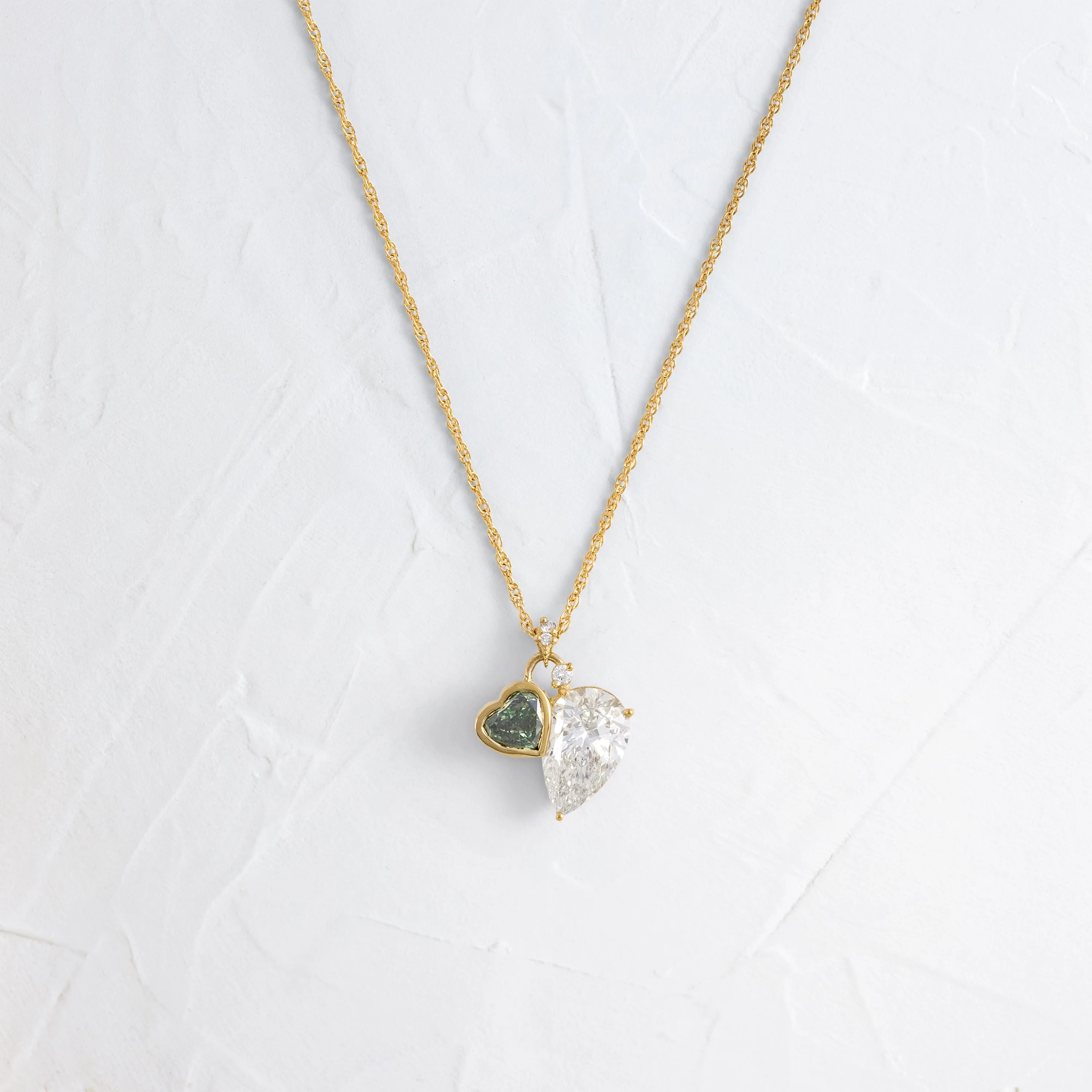 Heart to Heart Necklace, Green Diamond