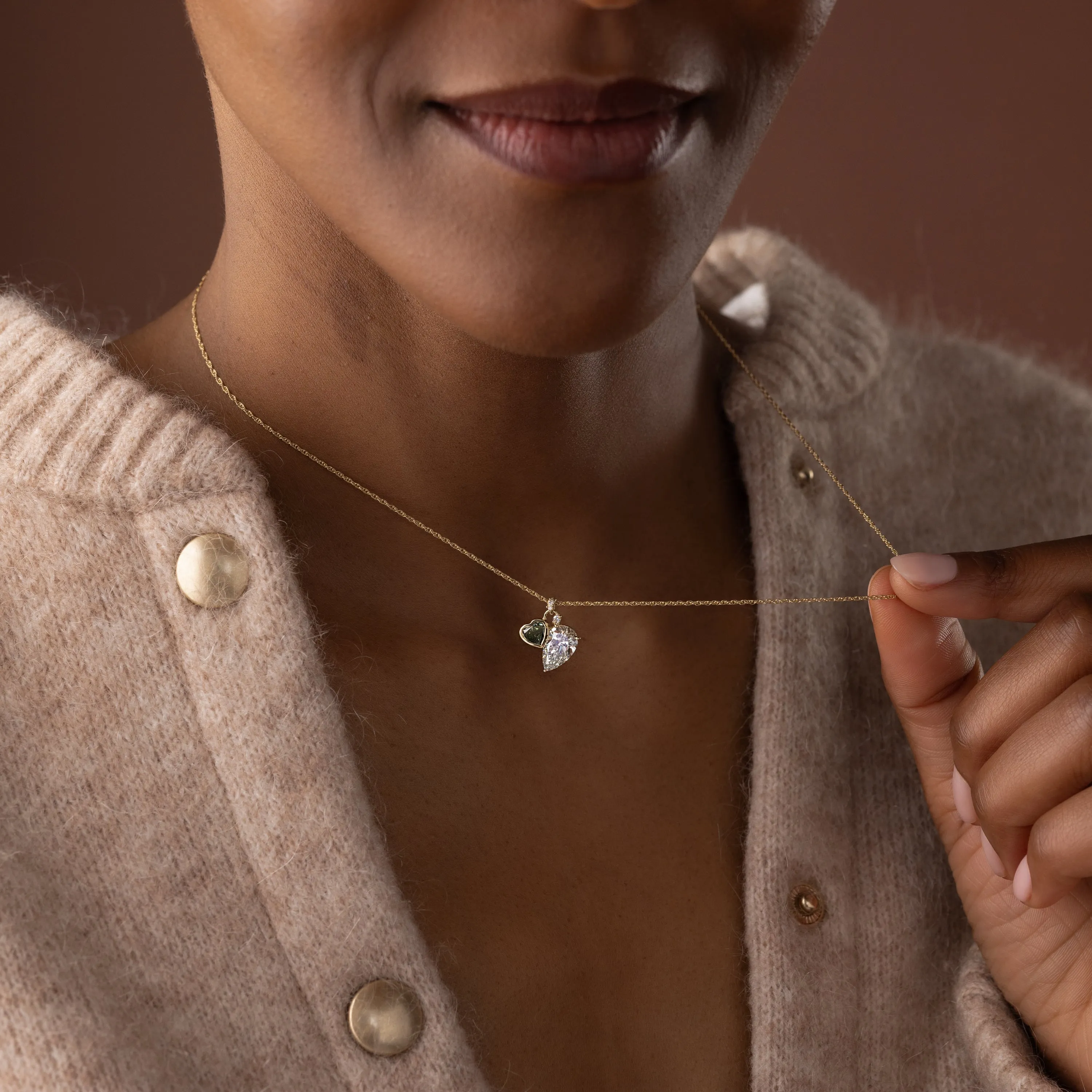 Heart to Heart Necklace, Green Diamond