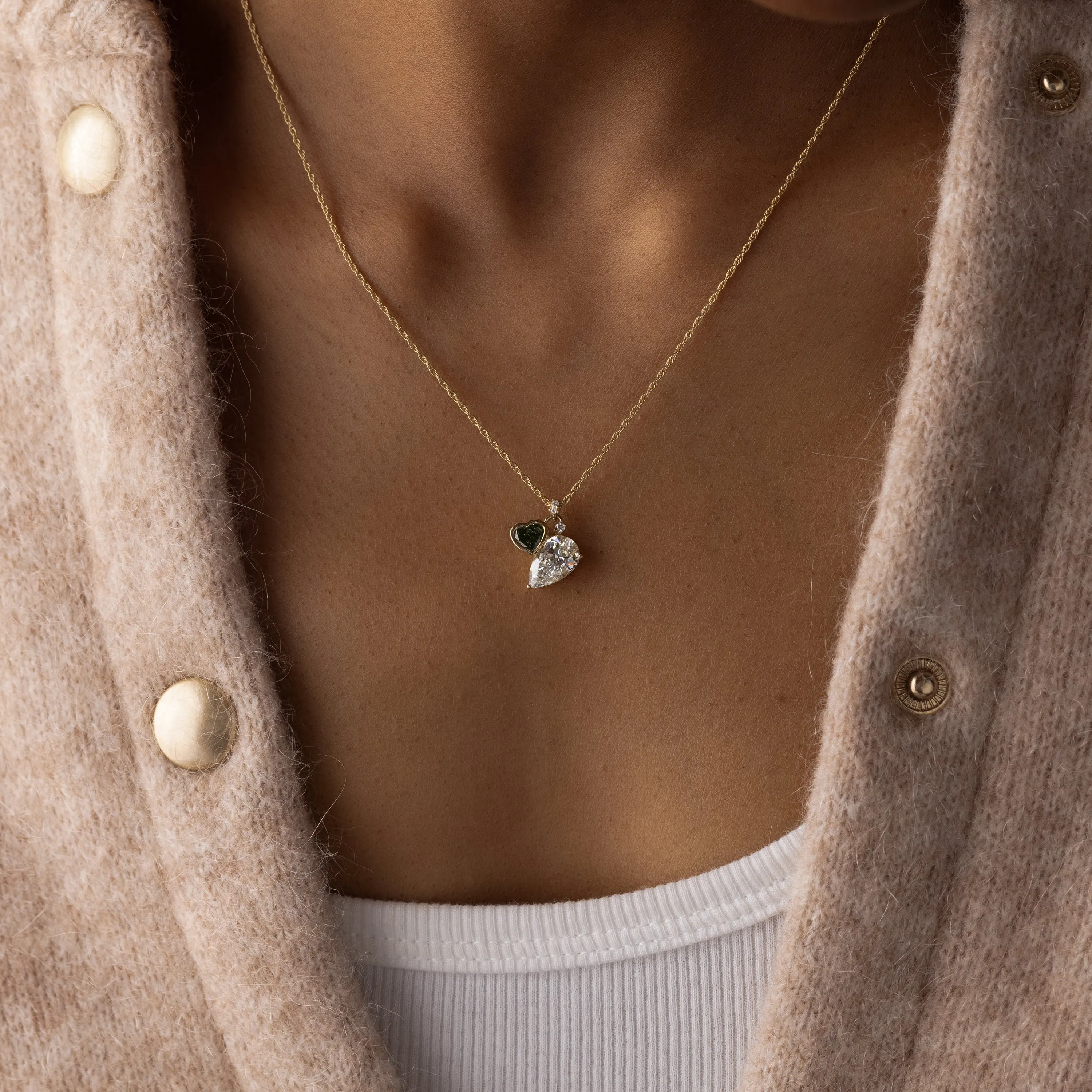 Heart to Heart Necklace, Green Diamond