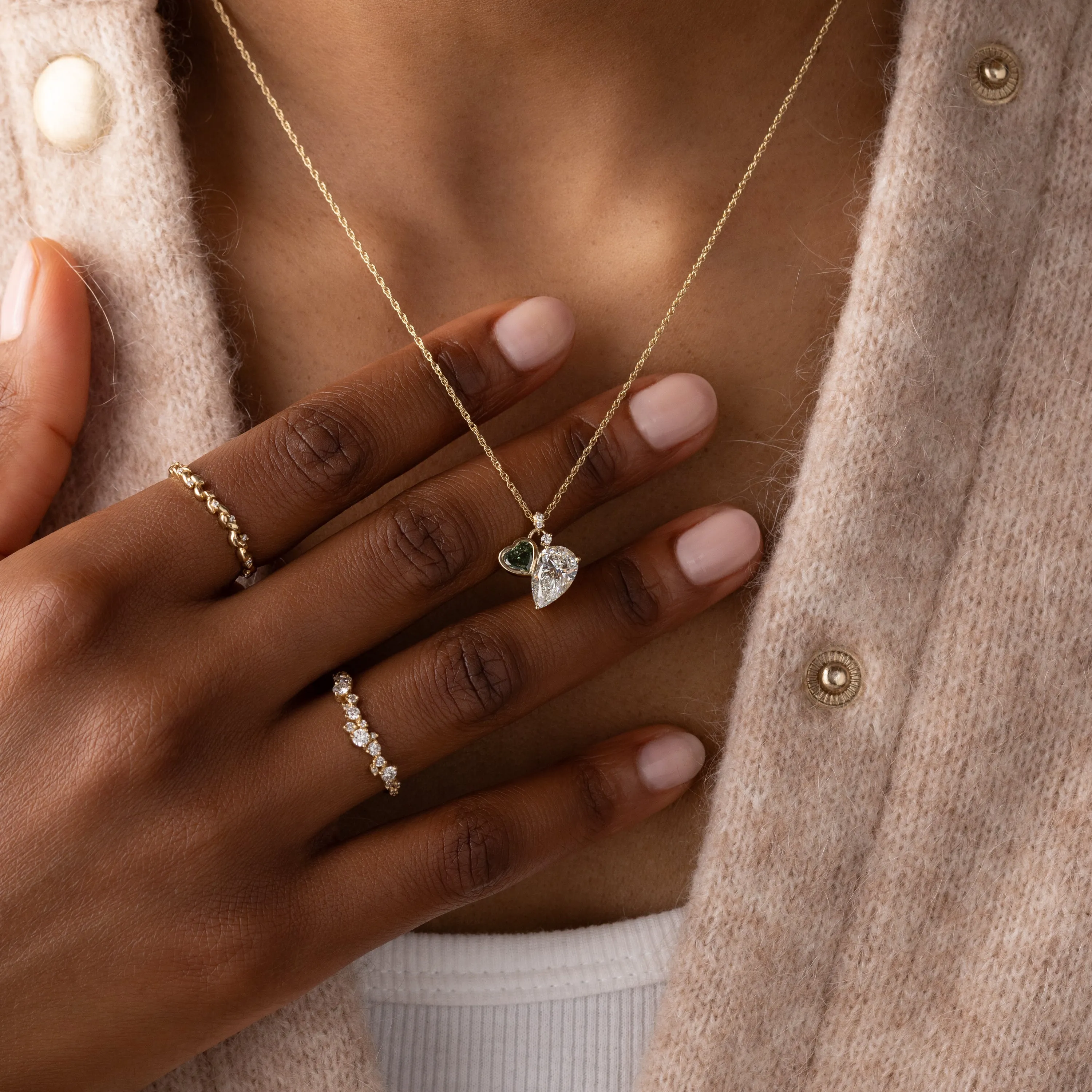 Heart to Heart Necklace, Green Diamond
