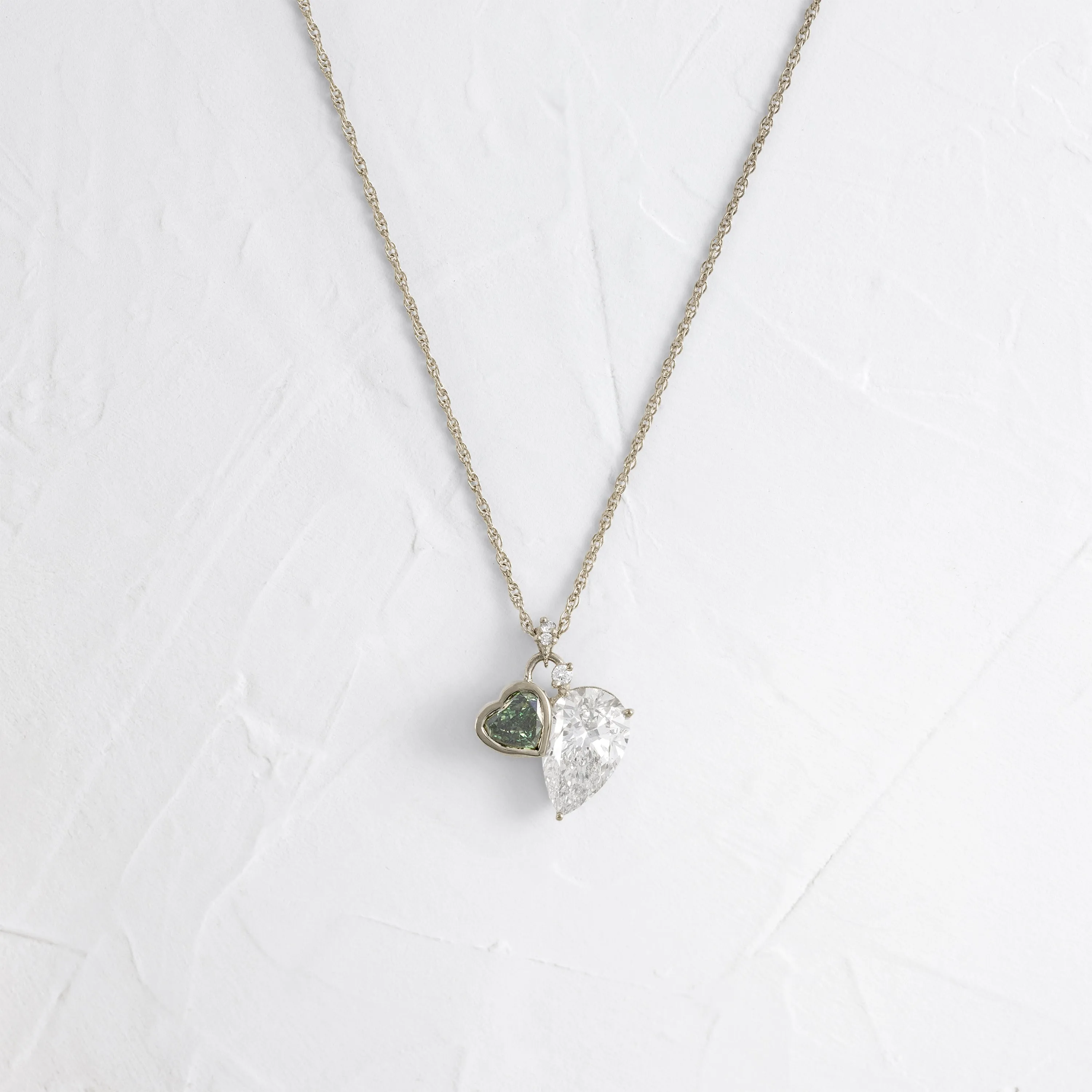 Heart to Heart Necklace, Green Diamond