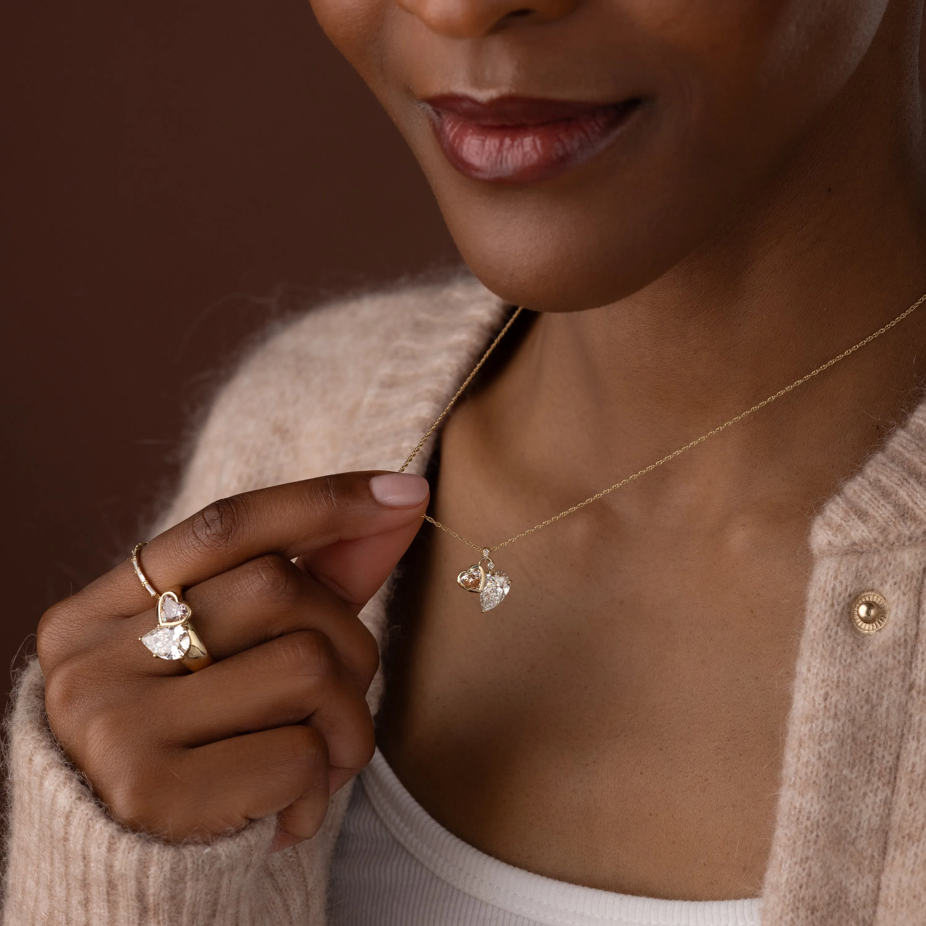 Heart to Heart Necklace, Pink Diamond - In Stock
