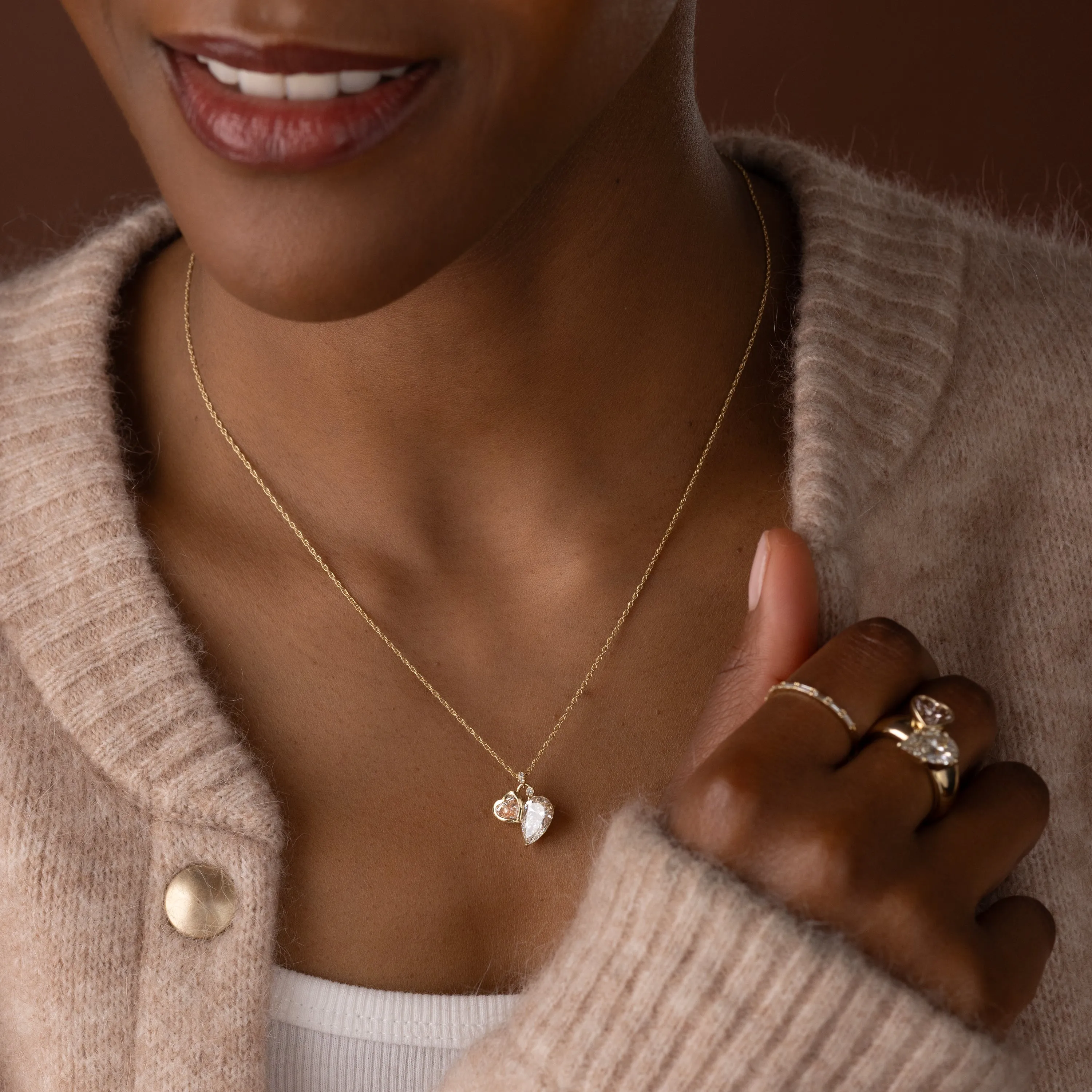 Heart to Heart Necklace, Pink Diamond