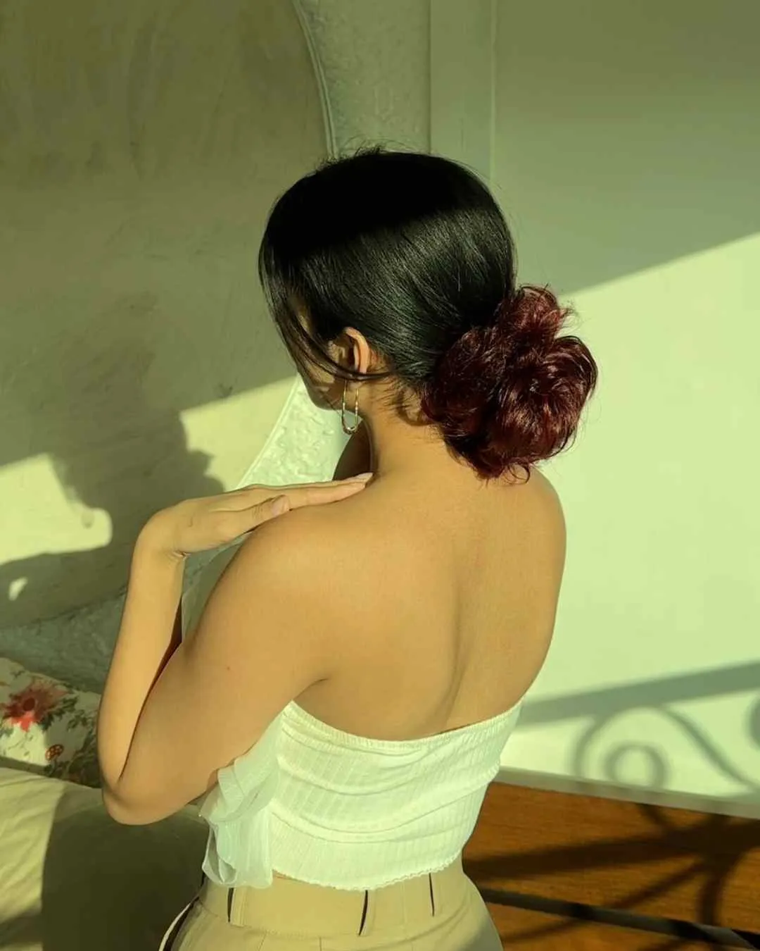 Human Hair Donut Scrunchie Rich Burgundy