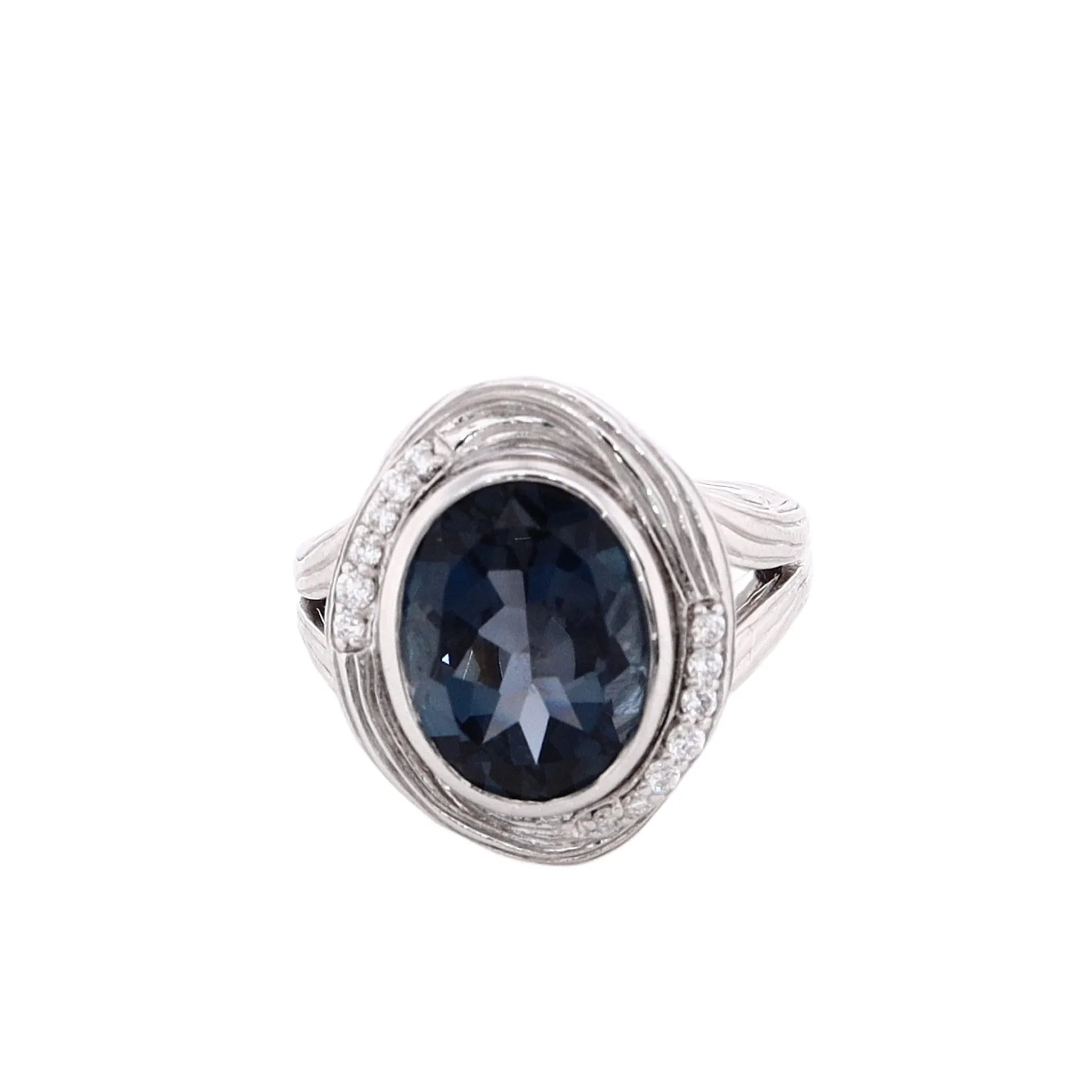 Judith Ripka Santorini Sterling Silver Oval Blue Topaz and Diamond Ring