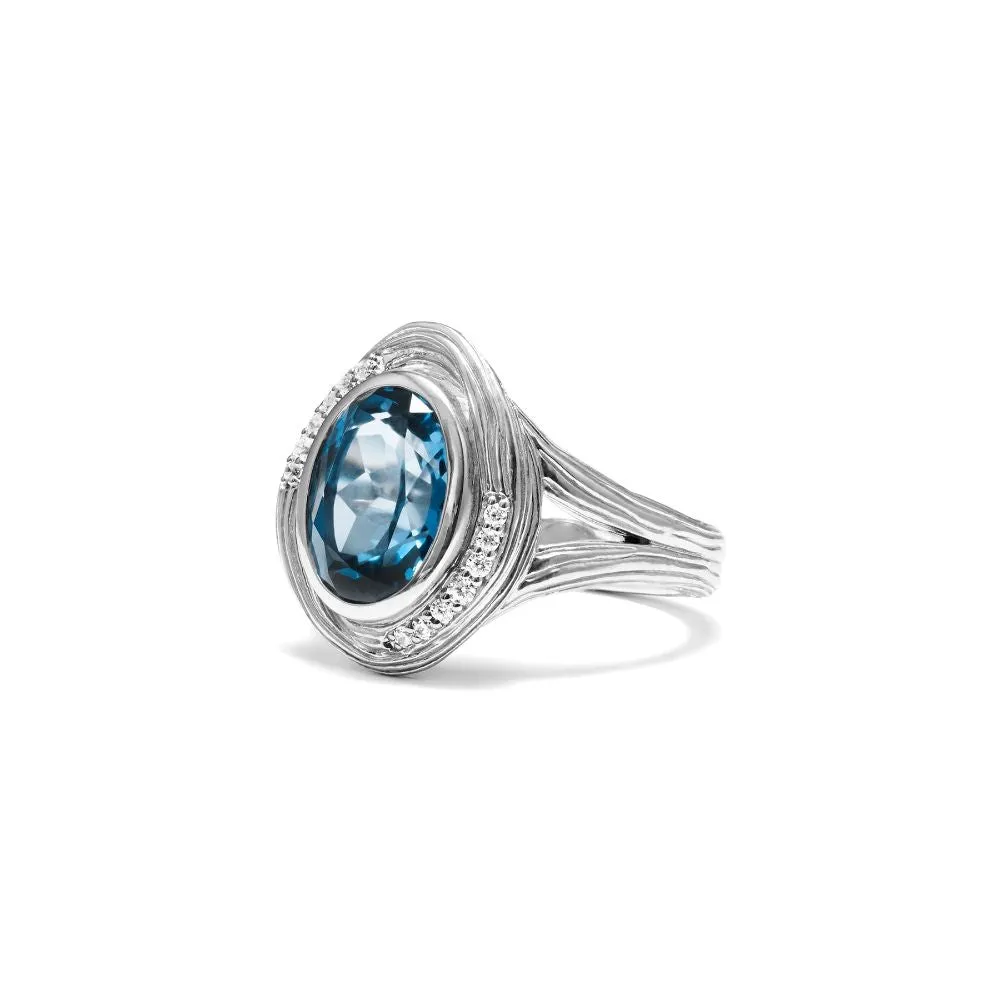 Judith Ripka Santorini Sterling Silver Oval Blue Topaz and Diamond Ring