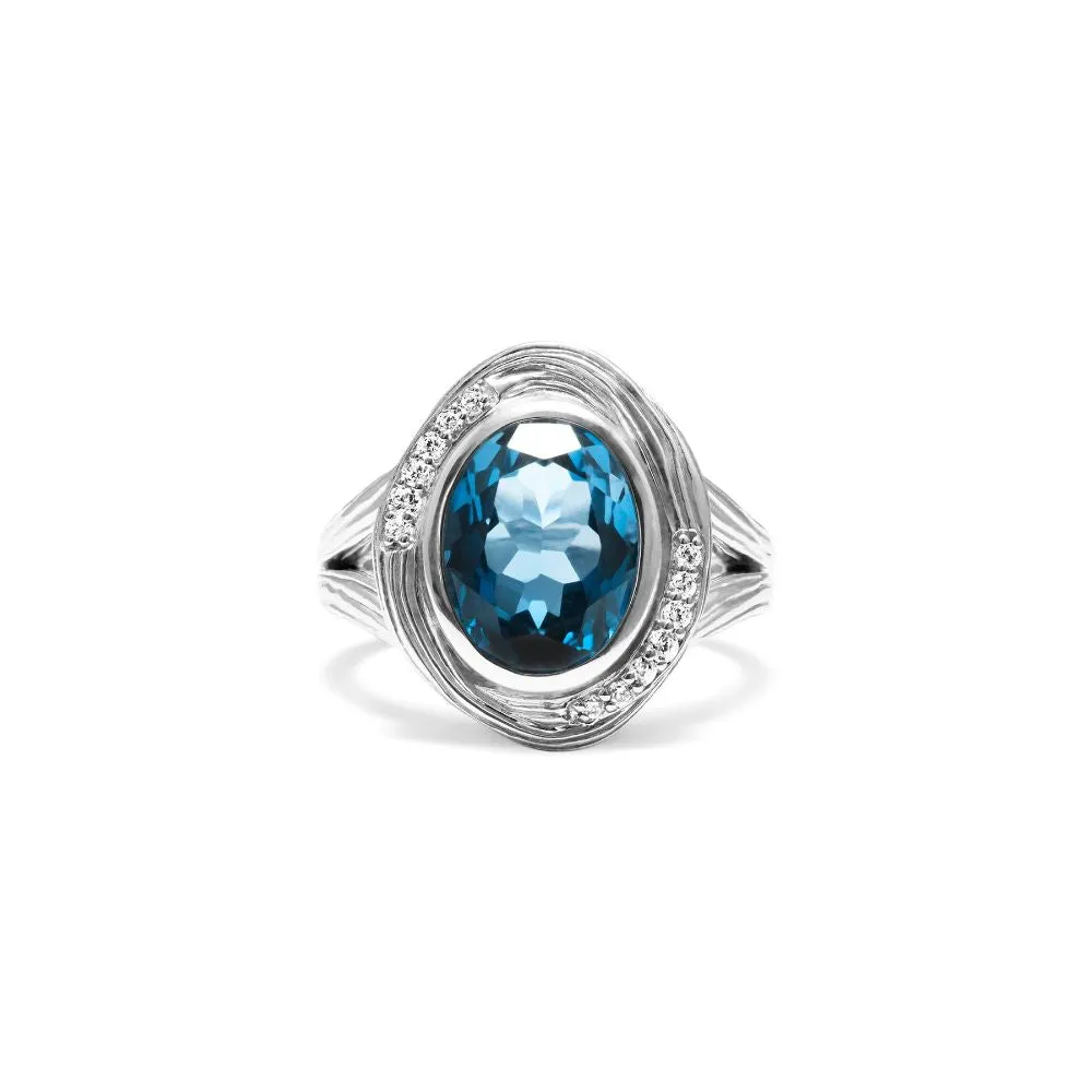Judith Ripka Santorini Sterling Silver Oval Blue Topaz and Diamond Ring